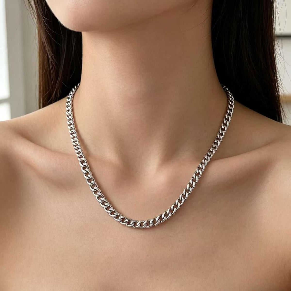 5mm Cuban Link Chains for Men, Silver Stainless Steel Necklace Chain, Neck Chains for Men, Mens Necklace 18, 20, 22, 24 Inch