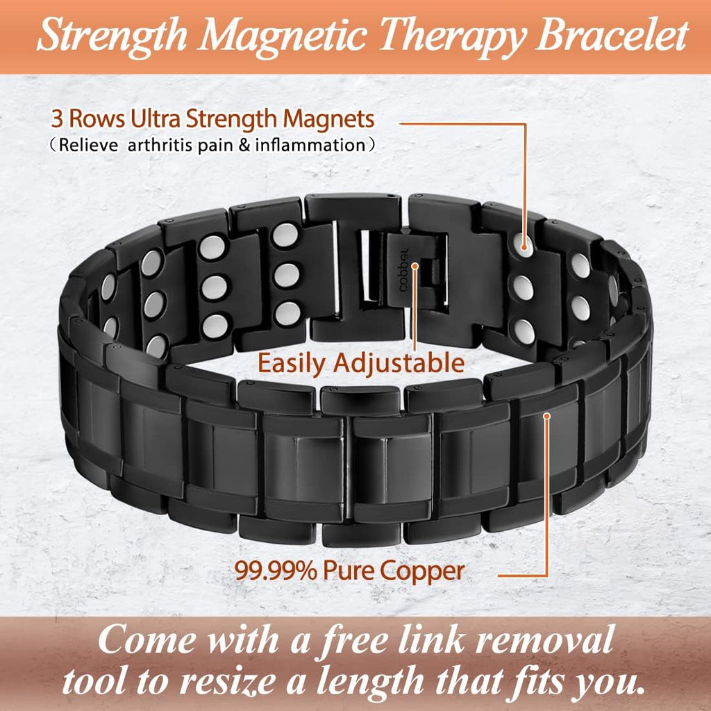 Copper Magnetic Bracelet for Men Strong Magnets Cooper Bracelet | Real Solid Pure Copper, Adjustable, with Sizing Tool & Present Box, Daily Wrist Comfort