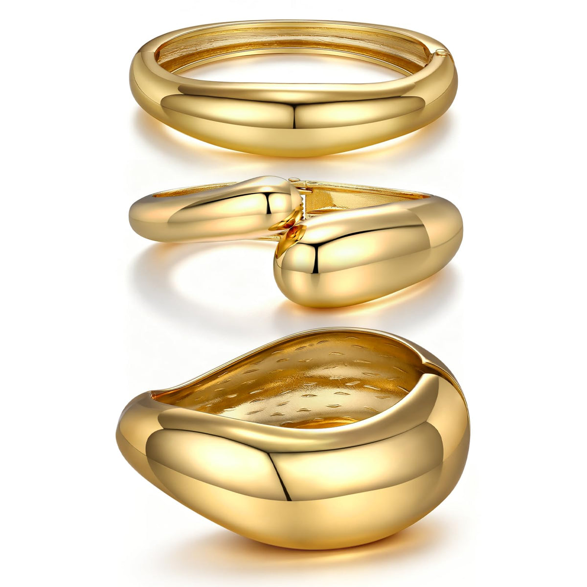 Chunky Gold Bangle Bracelets for Women Trendy 14K Gold Plated Cuff Bracelets Stack, Dainty Gold Bracelet Sets Non Tarnish Fashion Jewelry Gift