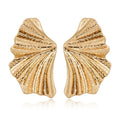 Chunky Gold Statement Earrings For Women Gold Plated Sectored Flower Leaf Shell Angel Wing Earrings Trendy Boho Jewelry For Women Large Stud Earrings Hypoallergenic Earrings Gold Jewelry Gift