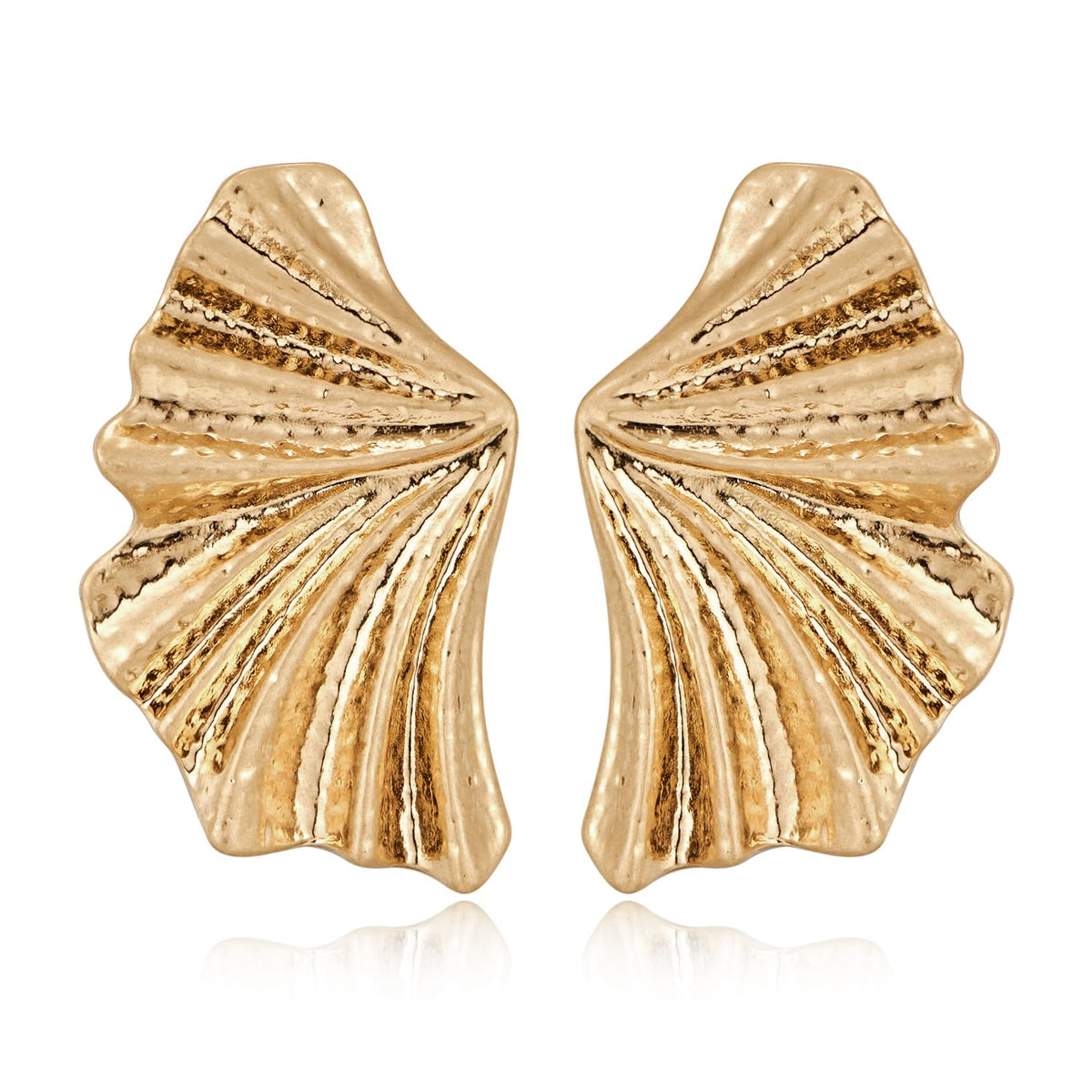Chunky Gold Statement Earrings For Women Gold Plated Sectored Flower Leaf Shell Angel Wing Earrings Trendy Boho Jewelry For Women Large Stud Earrings Hypoallergenic Earrings Gold Jewelry Gift