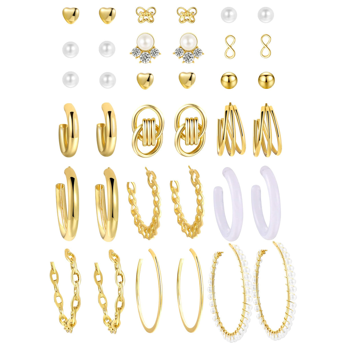 12 Pairs Gold Hoop Earrings Set for Women，Fashion Jewelry Gifts 40mm/50mm | Large/Big, Trendy, Pearl, Multiple Styles, lightweight, 14K Gold-plated, Hypoallergenic, Great for Party/Gathering/Work/Daily