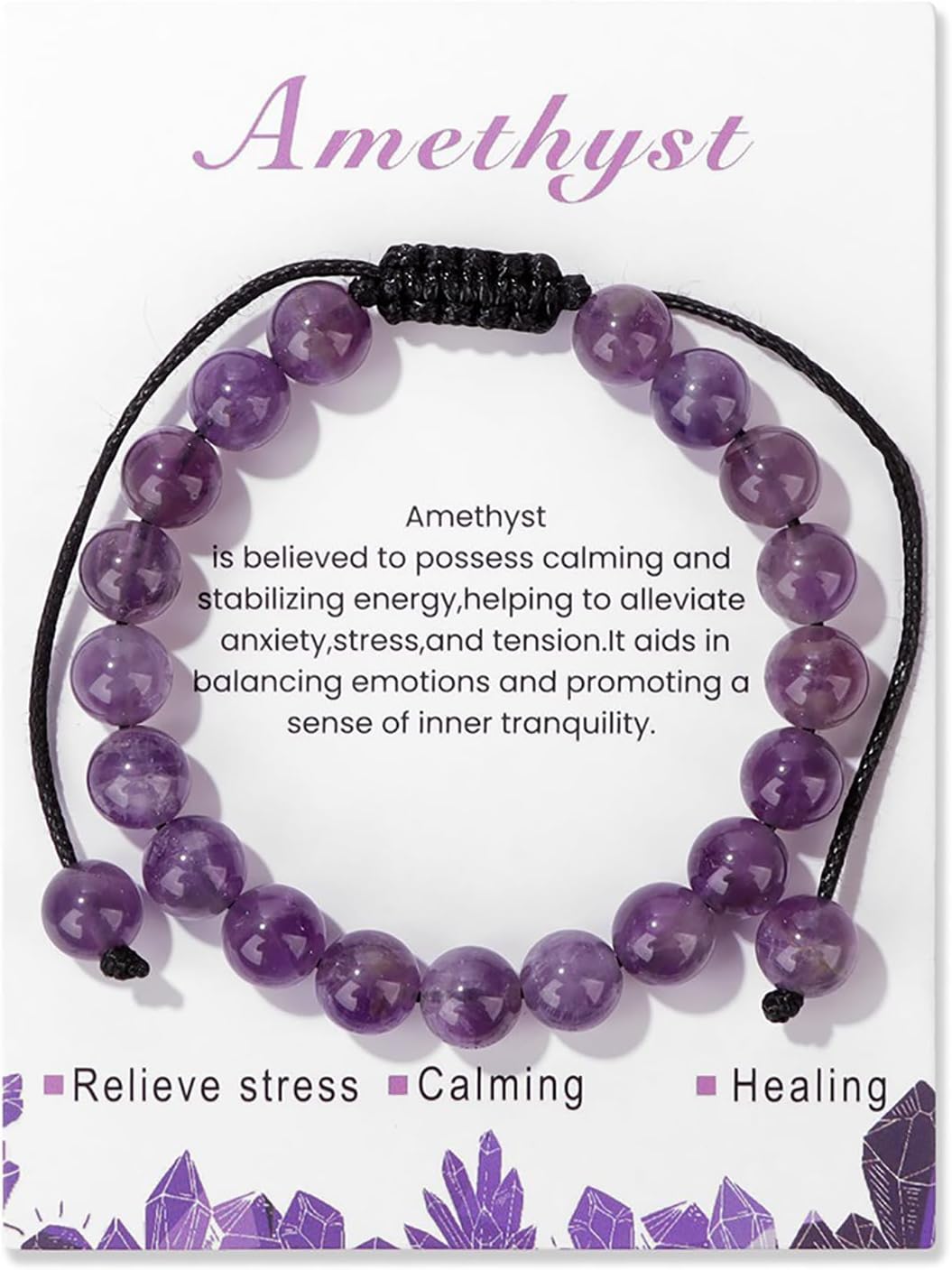 Healing Crystal Bracelet for Women 8mm Natural Stone Crystal Beaded Bracelets Adjustable Handmade Gemstone Bracelet Healing Jewelry Mother's Day Gifts for Women