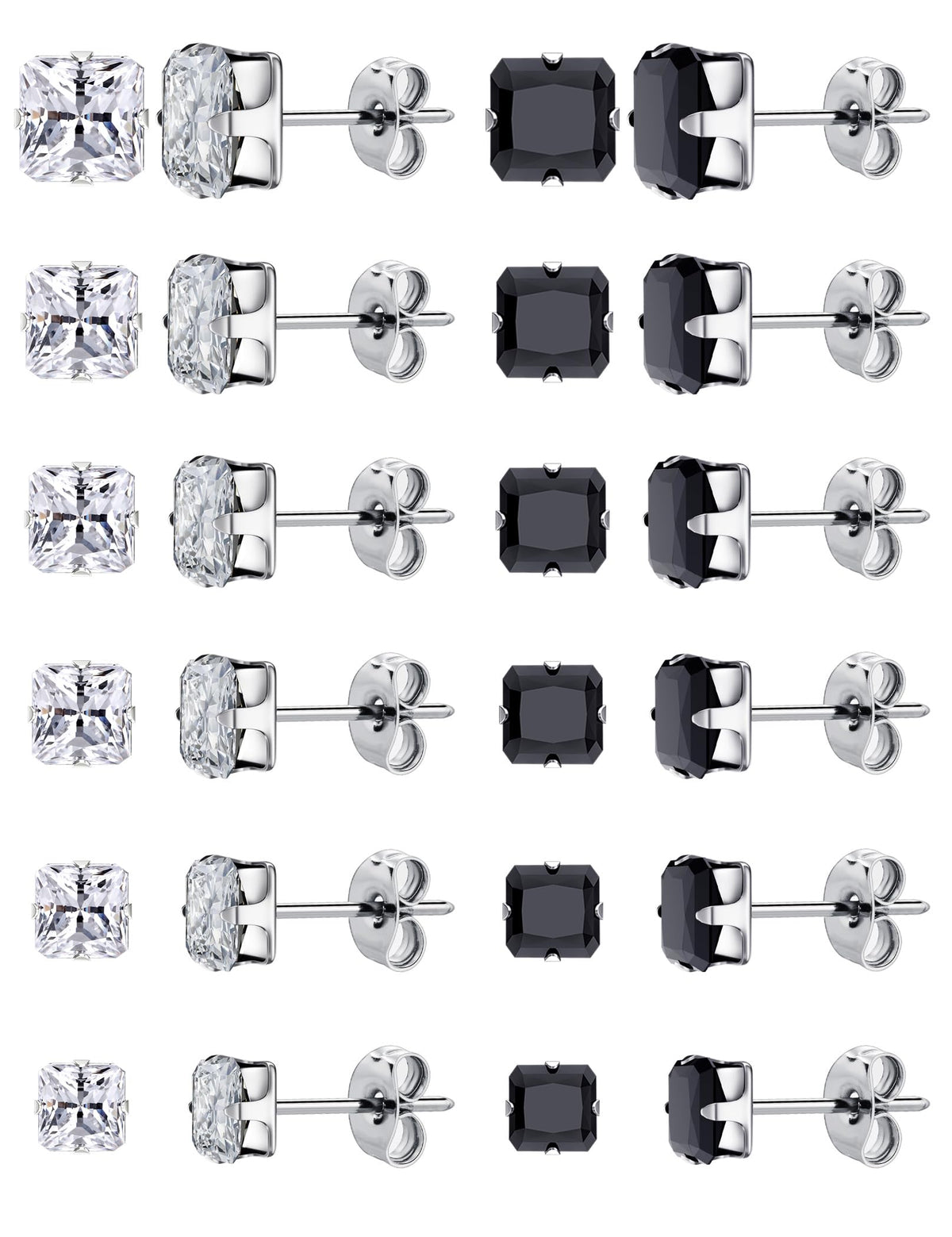 12 Pairs Silver Earrings Surgical Steel Earrings Women's Earrings Hypoallergenic Earrings Set Men's Earrings 12 Colors CubicZirconia Studs Earrings