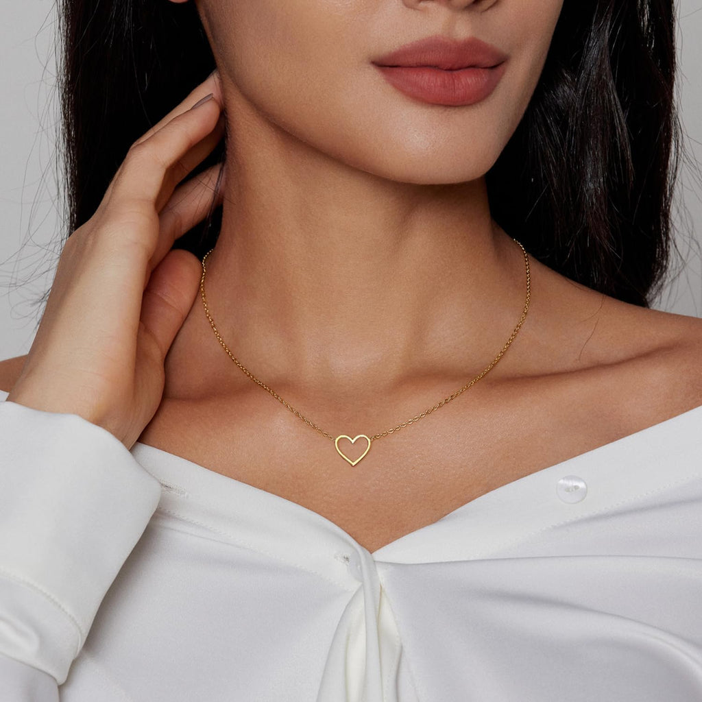 HERIER Cute Heart Necklace Dainty 18k Gold Plated Tiny Heart Pendant Choker Necklaces Small Gold Love Open Heart Chain Necklace for Women Simple Gold Necklace for Women Trendy Jewelry