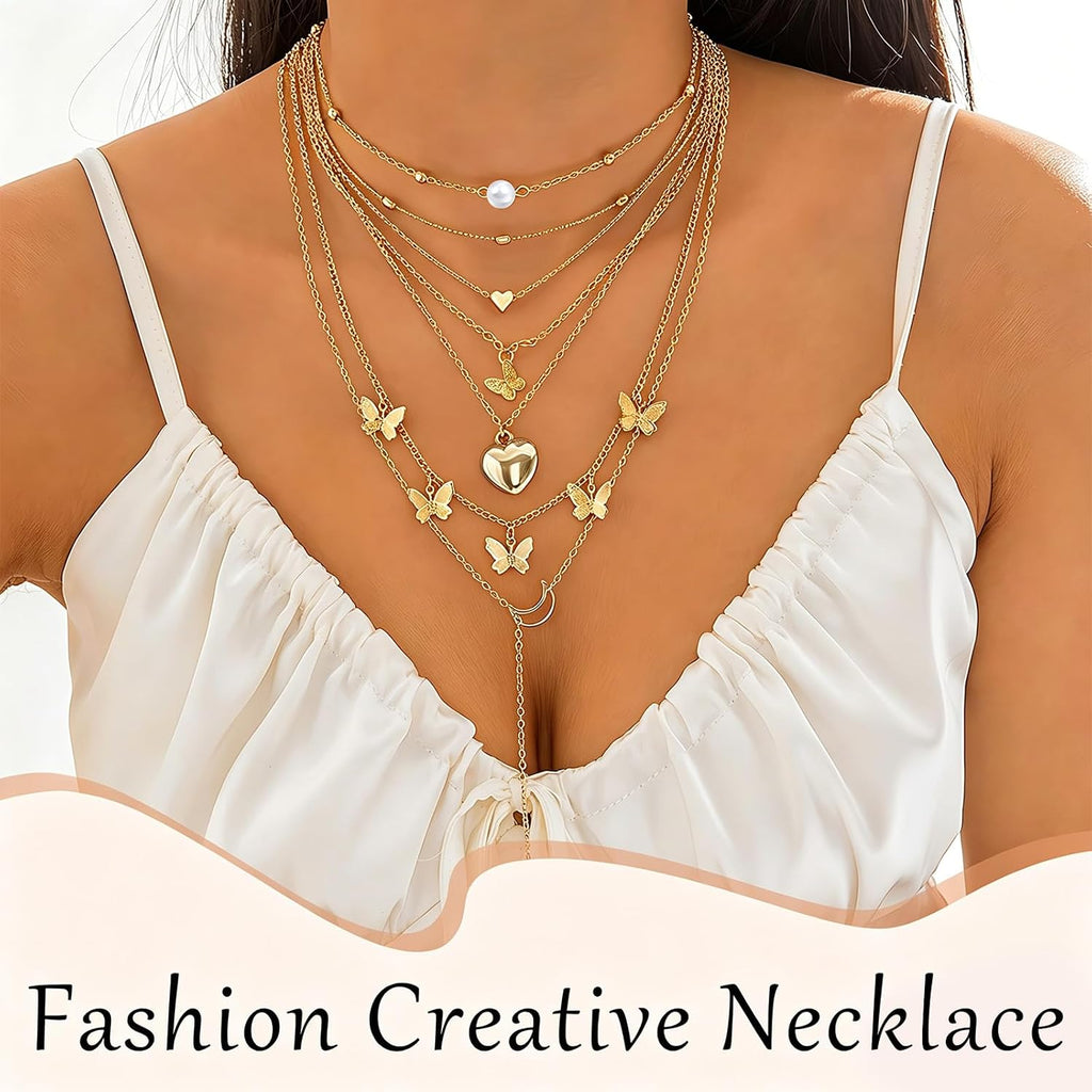 18 Pcs Y2K Necklace Set for Women | Y2K Jewelry and Grunge Necklace Pack, Cross, Heart, Butterfly, Star, Moon Pendants, Pearl Chain, Emo Necklace Layered Set