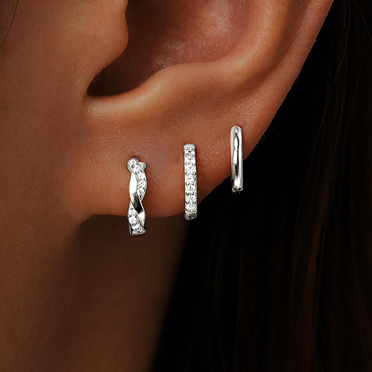 Inerney 14K Gold Plated Huggie Hoop Earrings for Women, Small Sterling Silver Earring Set Hypoallergenic Cartilage Helix Stacks, Mini Dainty Cute Trendy Birthstone Jewelry Gift for Multiple Piercings
