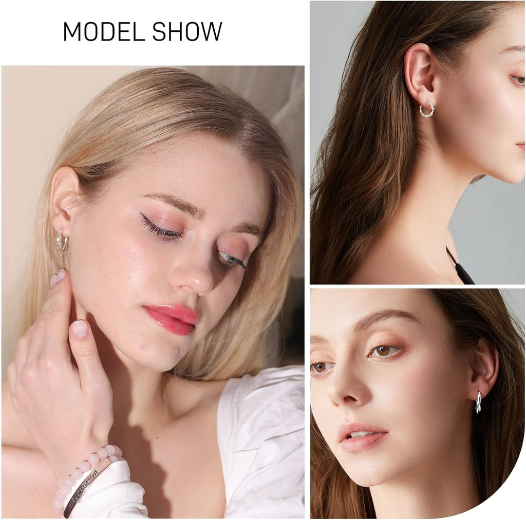 PABBEU 925 Sterling Silver Small Hoop Earrings Set for Women Hypoallergenic | 3Pairs Cubic Zirconia Small Huggie Hoop Earrings Set 13/15/20mm,Nickel-Free Lightweight Comfortable Sleeper Earrings Gift Set