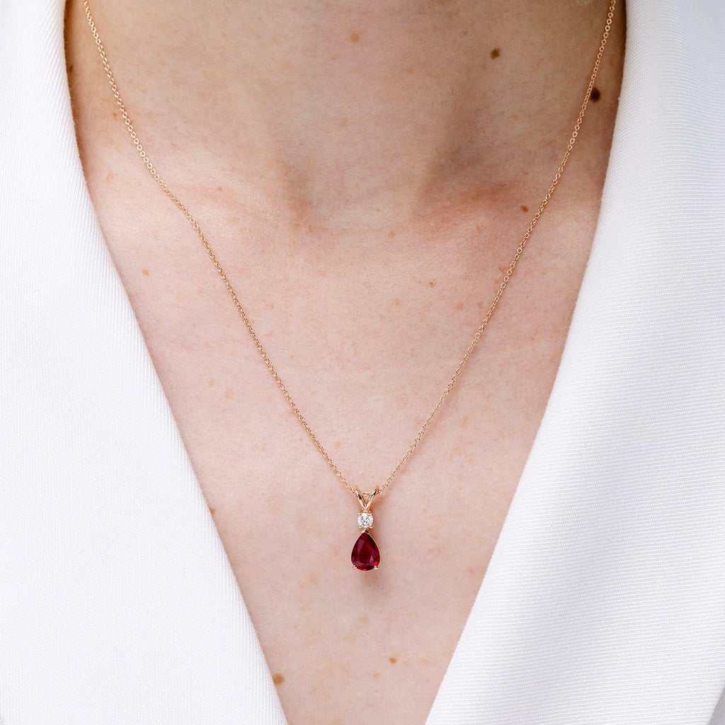 Angara Natural Ruby Teardrop Necklace With Diamond for Women | Red Gemstone Solitaire Pendant With 18" Chain | July Birthstone Jewelry Available in 14K Solid Gold / Silver / Platinum