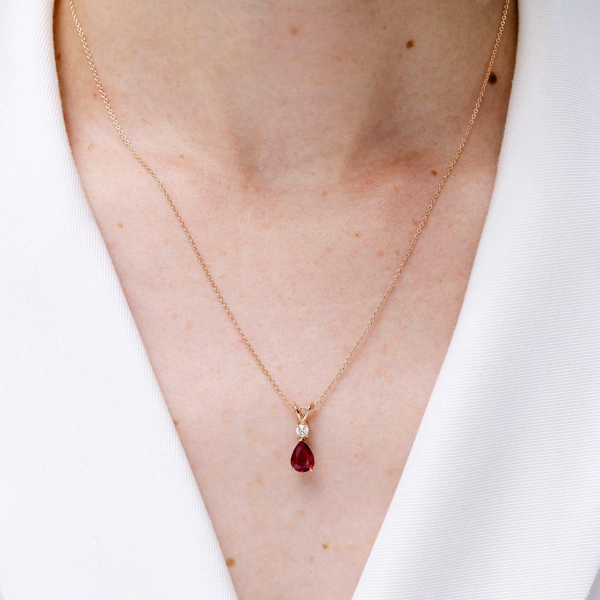 Angara Natural Ruby Teardrop Necklace With Diamond for Women | Red Gemstone Solitaire Pendant With 18" Chain | July Birthstone Jewelry Available in 14K Solid Gold / Silver / Platinum