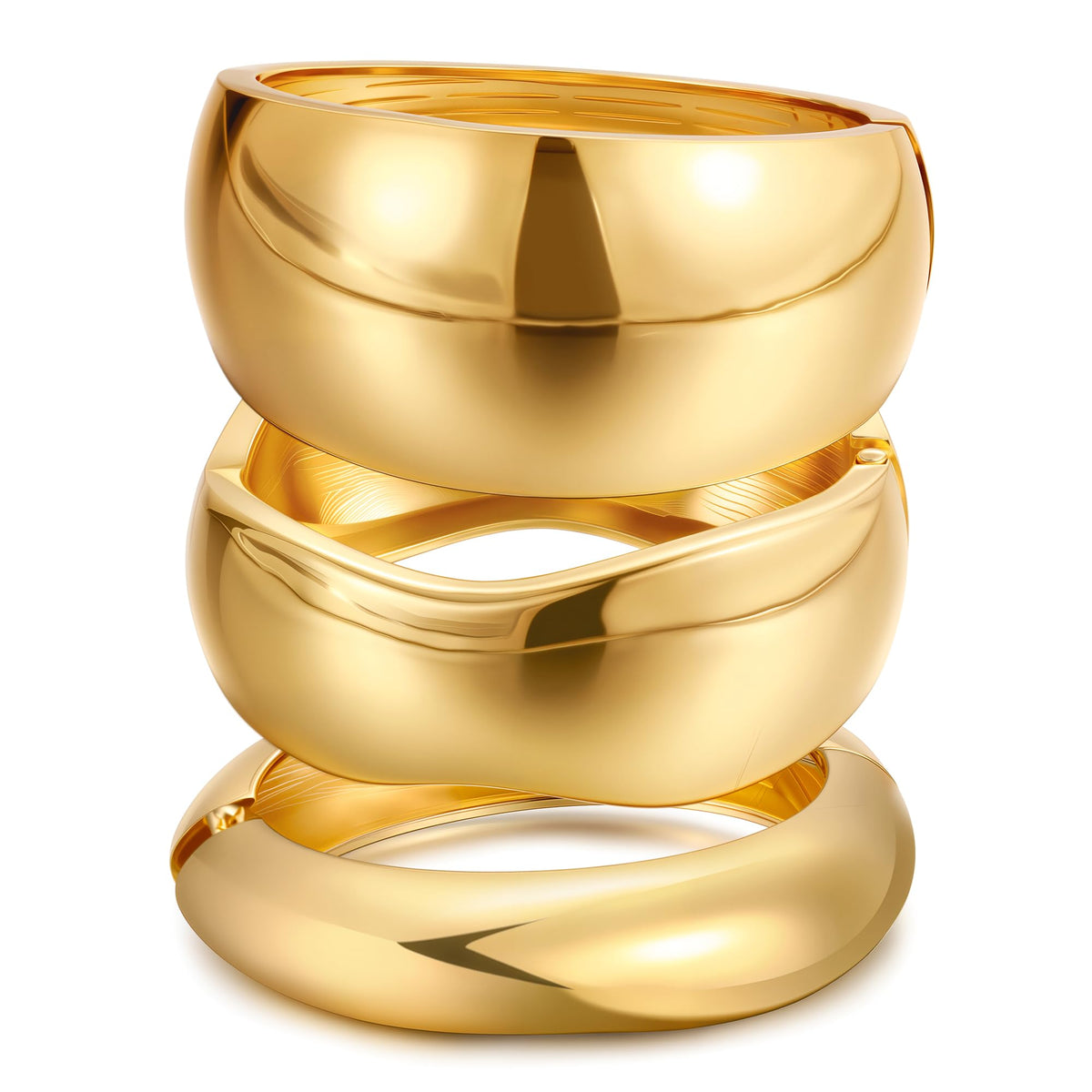 Chunky Gold Bangle Bracelets for Women, Dainty 14k Gold Plated Big Stackable Bangles Set, Trendy Statement Cuff Bracelet Stack Fashion Jewelry Gifts
