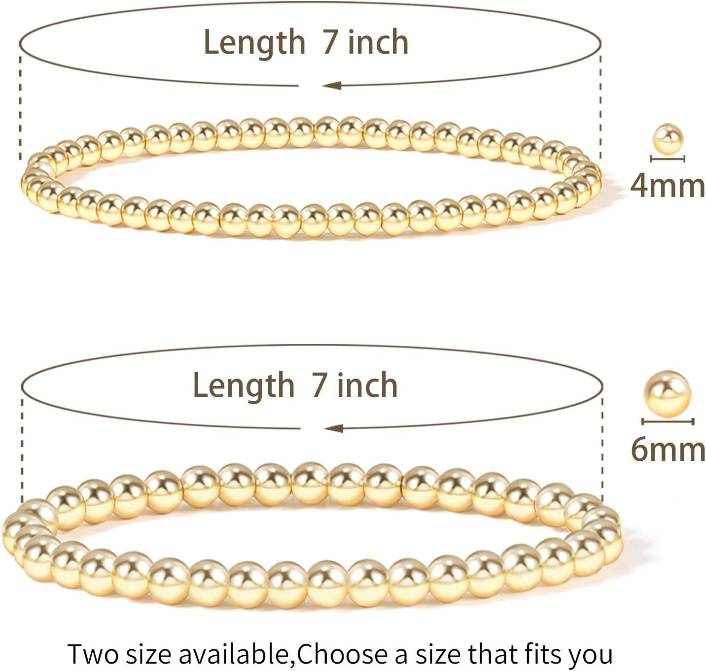 Badu Gold Plate Bead Bracelet for Women 14K Gold Plated Bead Ball Bracelet Stretchable Elastic Hypoallergenic Bohemian Stackable