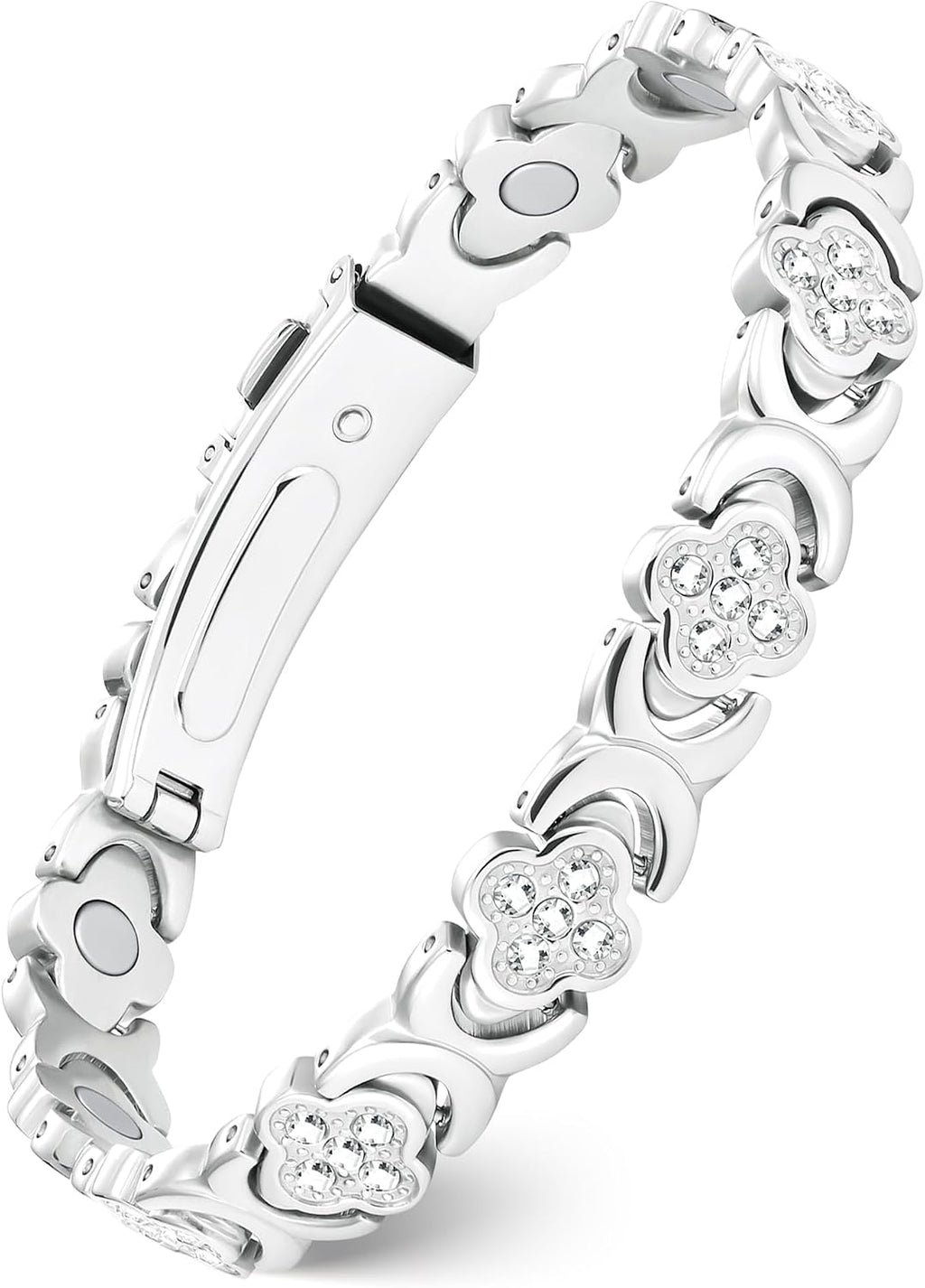 Feraco Pure Copper Bracelets for Women, Ultra Strength Magnetic Bracelet | Neodymium Magnets & Sparkling Cubic Zirconia, Adjustable, Infinite Clover Jewelry