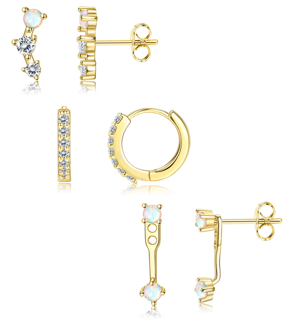 3 Pairs 925 Sterling Silver Hypoallergenic Earrings for Women Trendy - 14K Gold Plated Stud Hoop Cartilage Earrings Set Small Earring Stacks for Sensitive Ears Non Tarnish Dainty Silver Earring