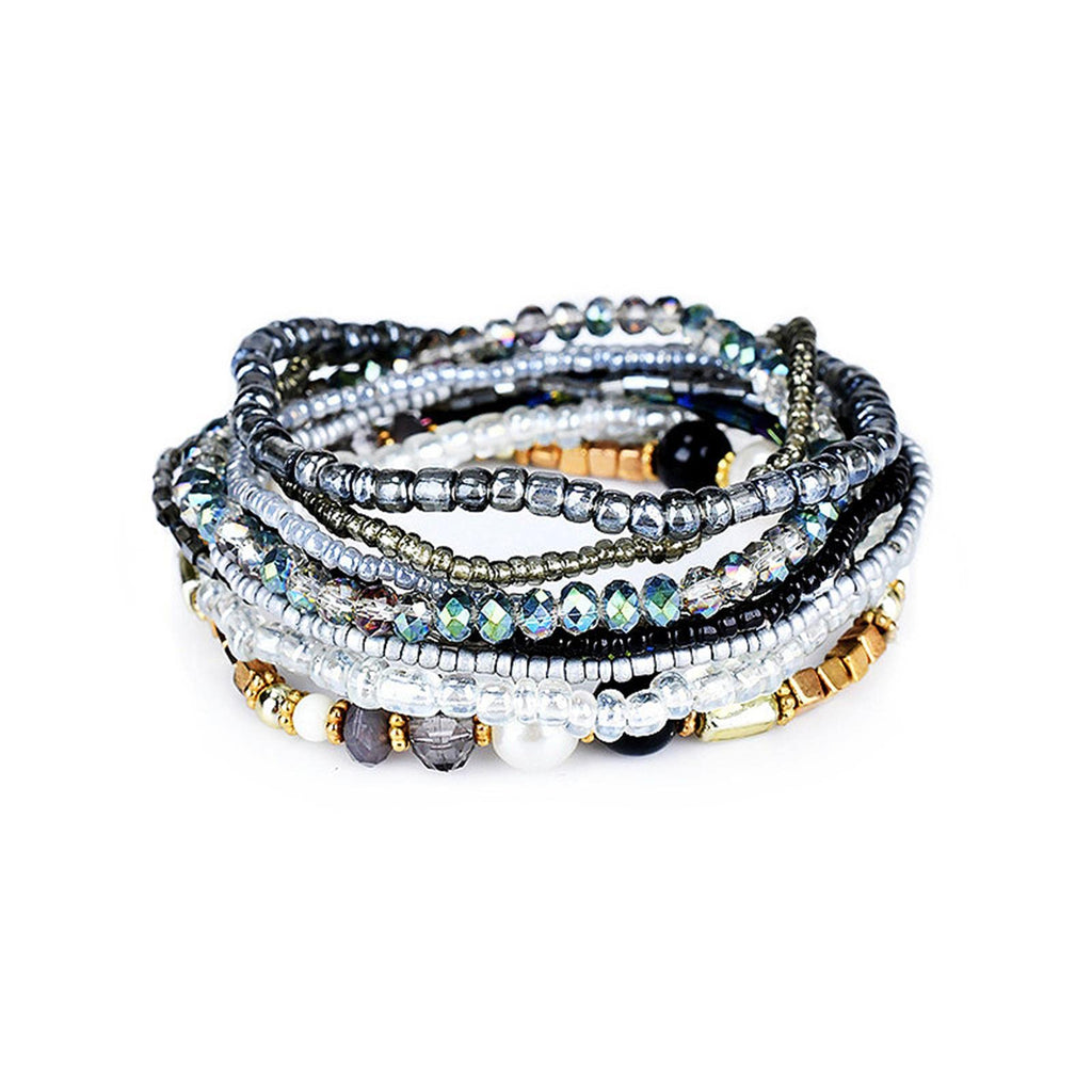 Bohemian Crystal Beaded Stackable Bracelets Handmade Colorful Crystal Pearl Seed Beads Bracelets for Women Jewelry