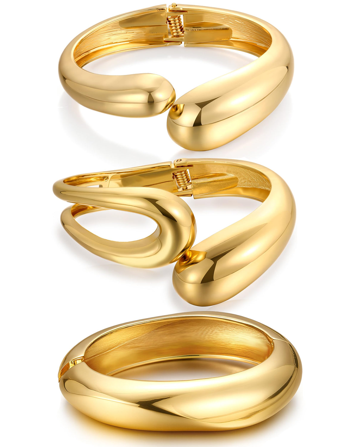 Chunky Gold Bangle Bracelets for Women, Dainty 14k Gold Plated Big Stackable Bangles Set, Trendy Statement Cuff Bracelet Stack Fashion Jewelry Gifts