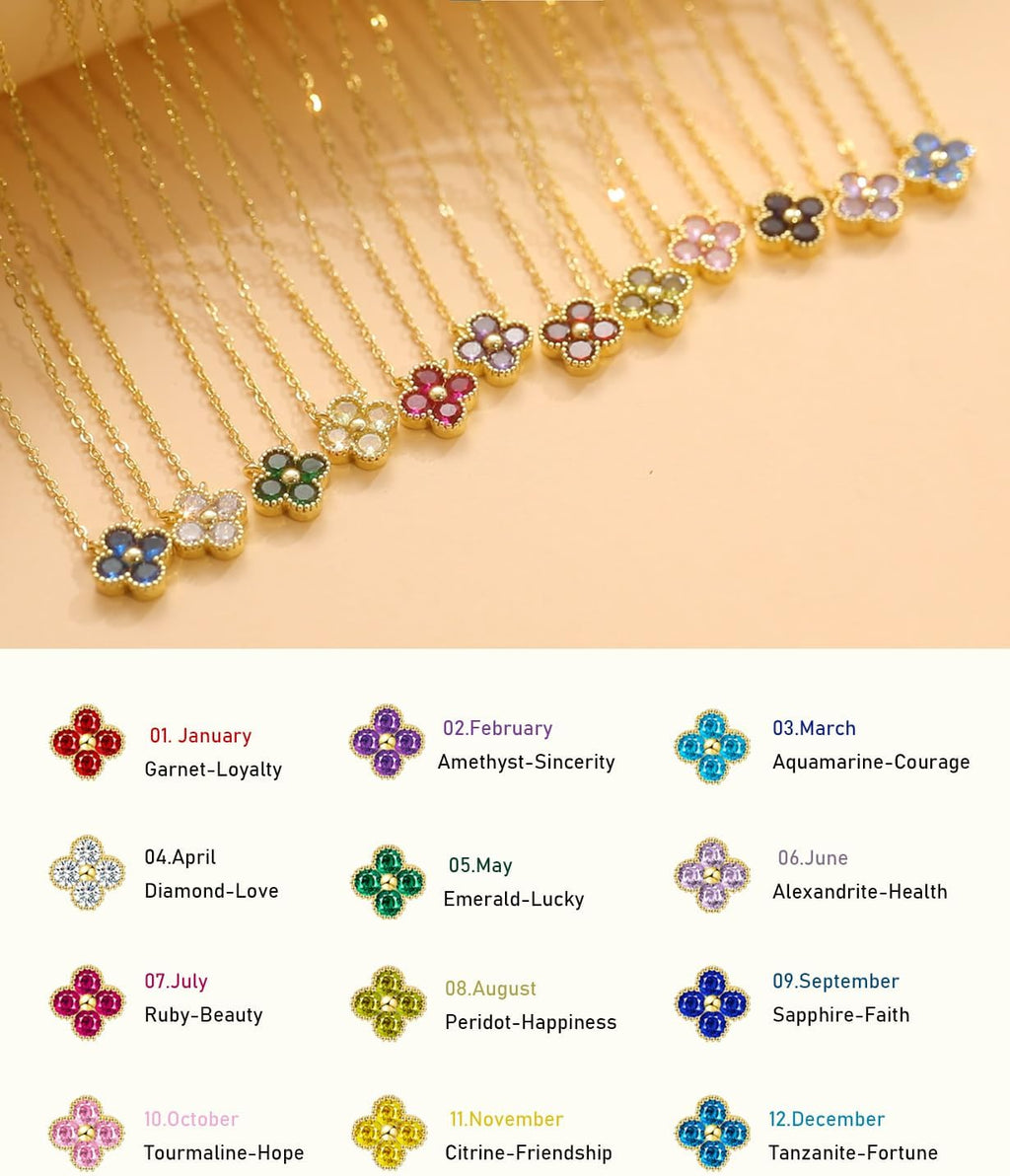 ZOERAY Dainty Birthstone Gold Clover Necklace for Women Trendy Non Tarnish | 14K Gold Plated, Clover Choker Necklace Stack, Cubic Zirconia Diamond Emerald Pendant, Personalized Jewelry Birthday Gifts