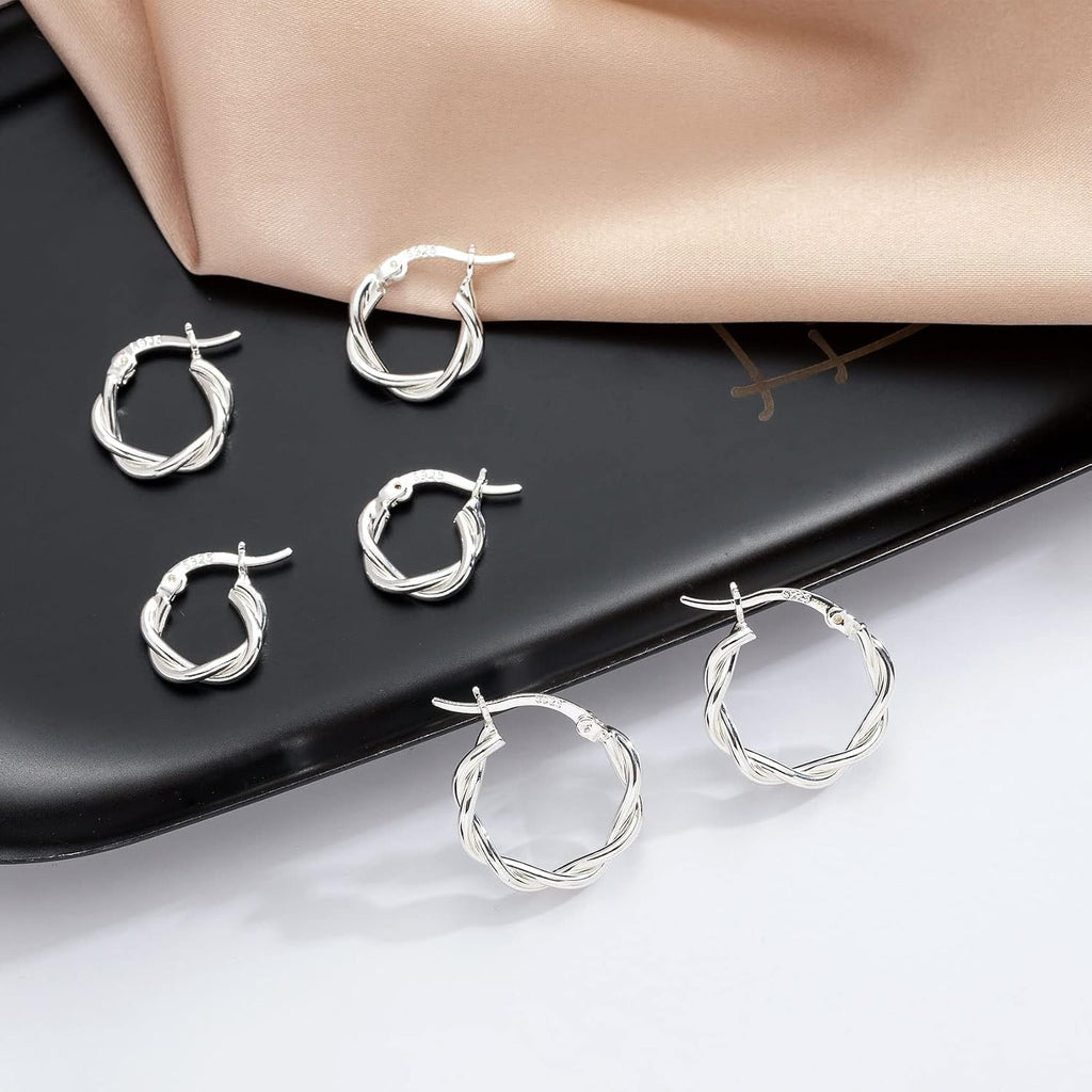 PABBEU 925 Sterling Silver Small Hoop Earrings Set for Women Hypoallergenic | 3Pairs Cubic Zirconia Small Huggie Hoop Earrings Set 13/15/20mm,Nickel-Free Lightweight Comfortable Sleeper Earrings Gift Set