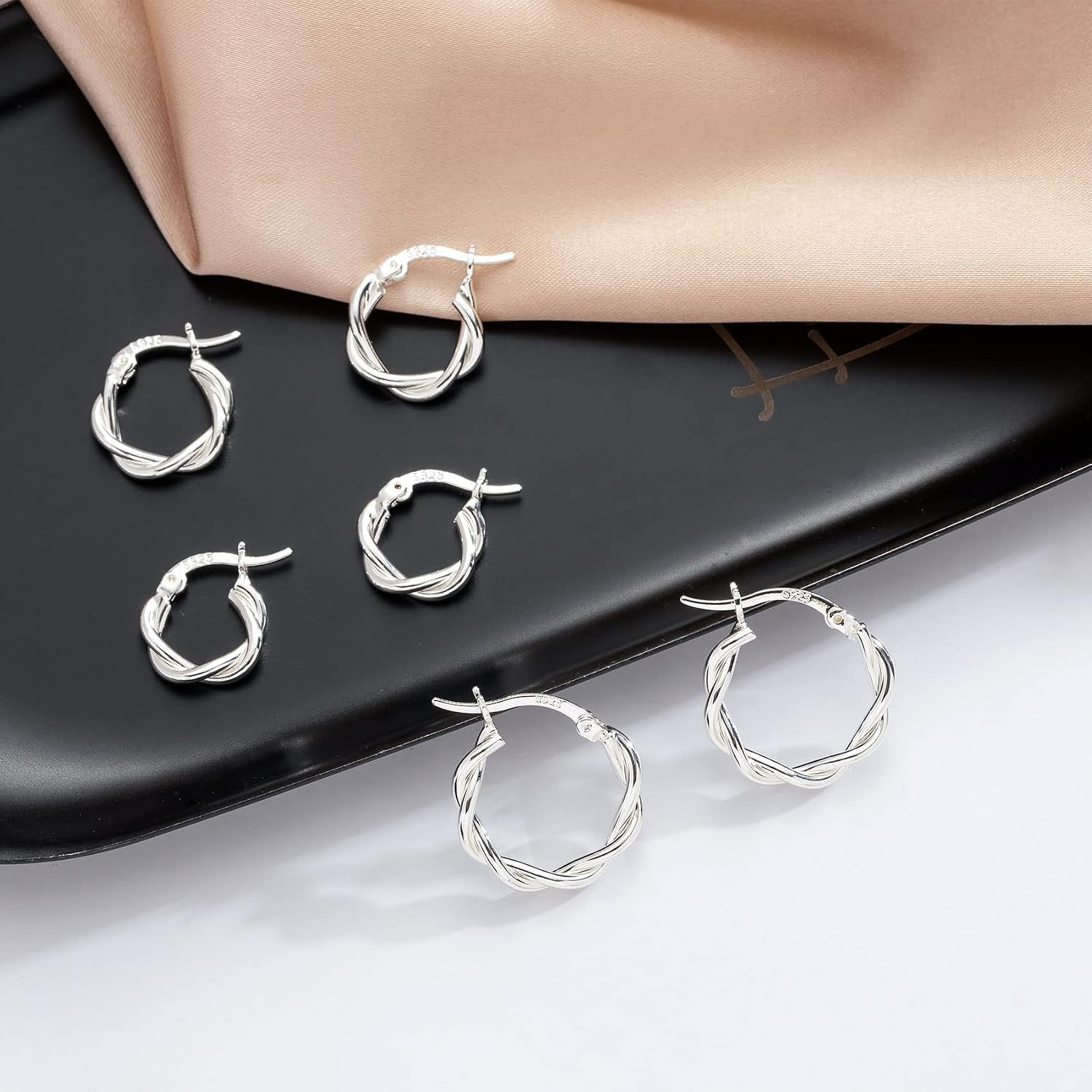 PABBEU 925 Sterling Silver Small Hoop Earrings Set for Women Hypoallergenic | 3Pairs Cubic Zirconia Small Huggie Hoop Earrings Set 13/15/20mm,Nickel-Free Lightweight Comfortable Sleeper Earrings Gift Set