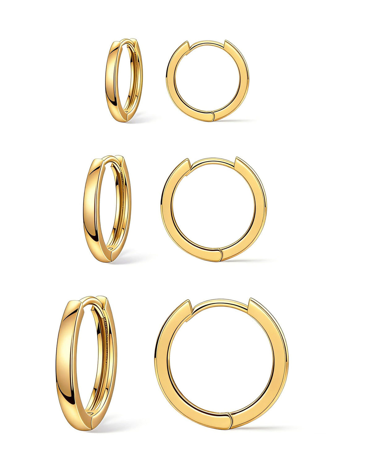 3 Pairs Gold Hoop Earrings Set for Women Trendy Chunky Small Huggie Jewelry | Hypoallergenic Silver Post Earrings for Sensitive Ears Non Tarnish, Stacks for Multiple Piercings, Gifts for Women