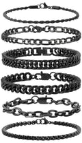 XIANNVXI 6pc Silver/Gold/Black Stainless Steel Bracelets for Men Gifts | 6.5/7/7.5/8.3/9 Inches Cuban Link Chain Bracelets Set Mens Fashion Accessories Jewelry Set