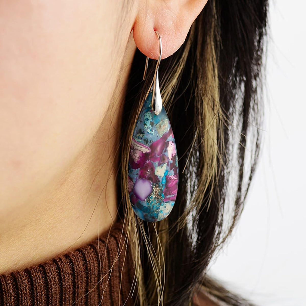 SELOVO Stone Fishhook Dangle Drop Earrings Statement Earrings for Women Stone