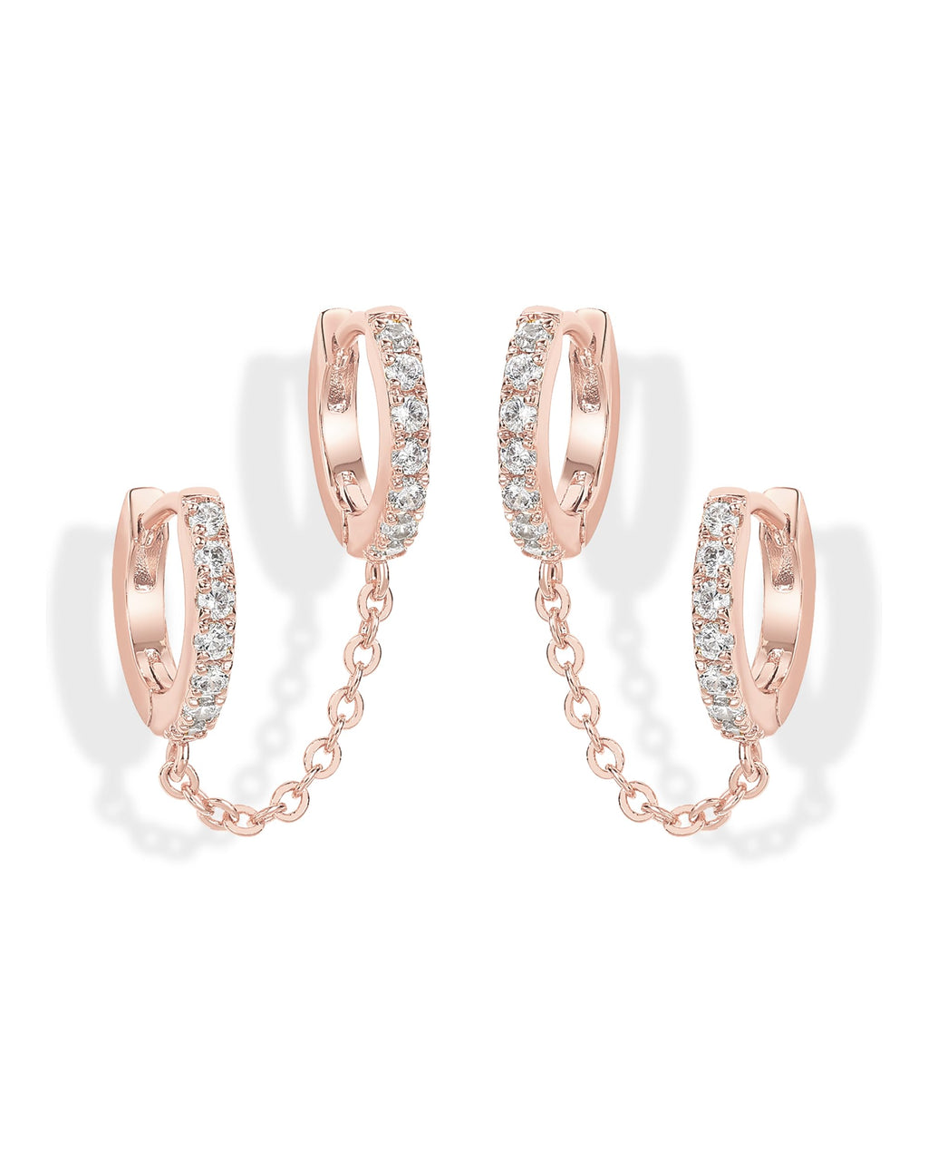 PAVOI 14K Gold Chain Earrings for Women | Double Piercing Dangle Chain Huggie Hoop Earrings | Cubic Zirconia Pearl Stud Ear Earrings for Women | Dangle Earrings for Women, Earring Stack, Ear Cuff Earrings, Cubic Zirconia Pearl Stud