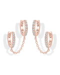 PAVOI 14K Gold Chain Earrings for Women | Double Piercing Dangle Chain Huggie Hoop Earrings | Cubic Zirconia Pearl Stud Ear Earrings for Women | Dangle Earrings for Women, Earring Stack, Ear Cuff Earrings, Cubic Zirconia Pearl Stud
