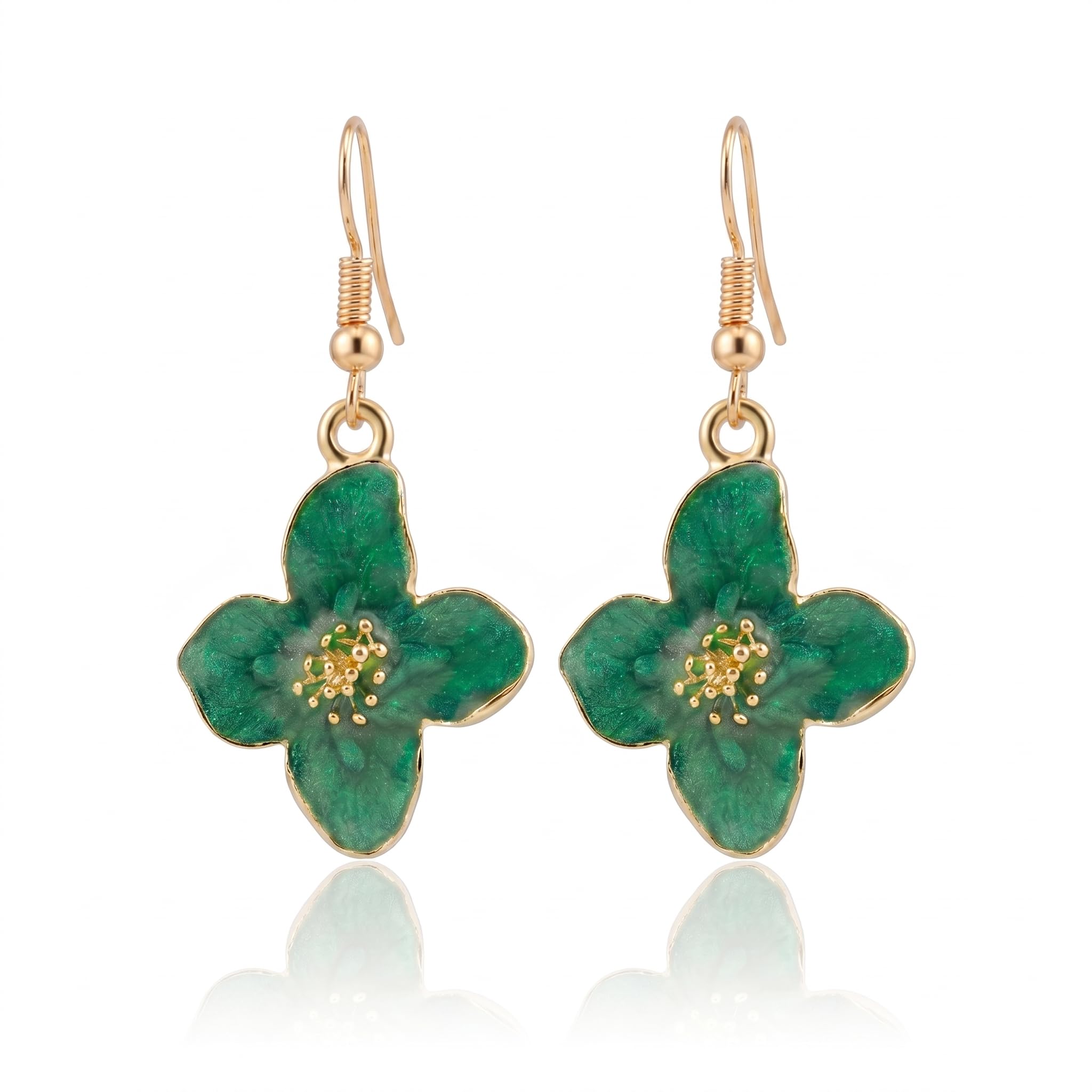 Enamel Cherry Blossom Flower Drop Earrings Gold Fish Hook Floral Women Gift | lightweight/Realistic