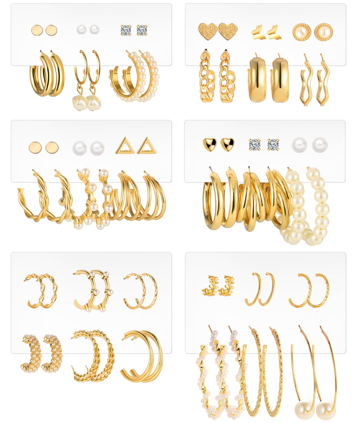 84 Pairs Gold Stud Earrings Set for Women Multipack, Fashion Pearl Cubic Zirconia Butterfly Earrings Packs Piercings, Hypoallergenic Stud Hoops Earrings for Gift