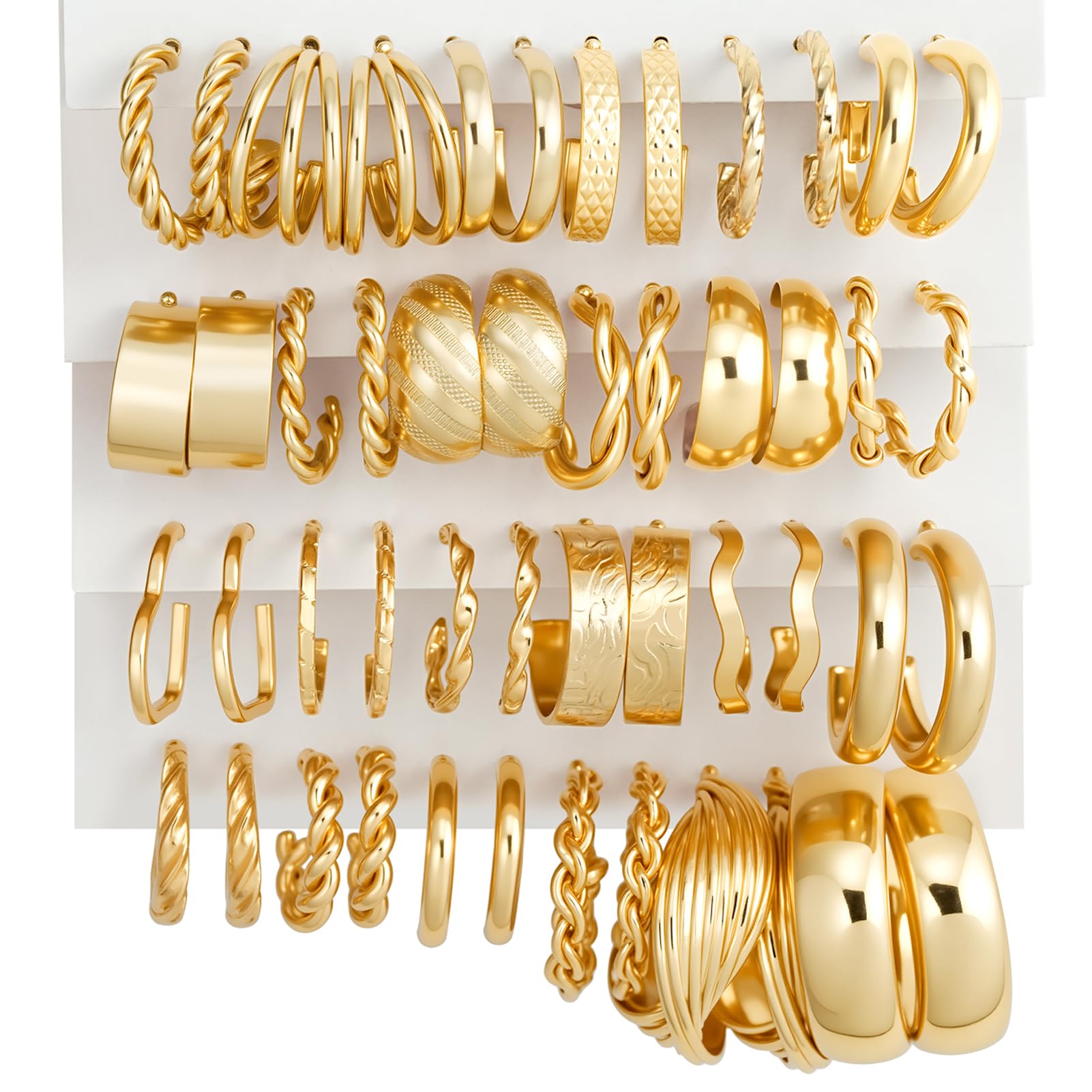 12 Pairs Gold Hoop Earrings Set for Women，Fashion Jewelry Gifts 40mm/50mm | Large/Big, Trendy, Pearl, Multiple Styles, lightweight, 14K Gold-plated, Hypoallergenic, Great for Party/Gathering/Work/Daily