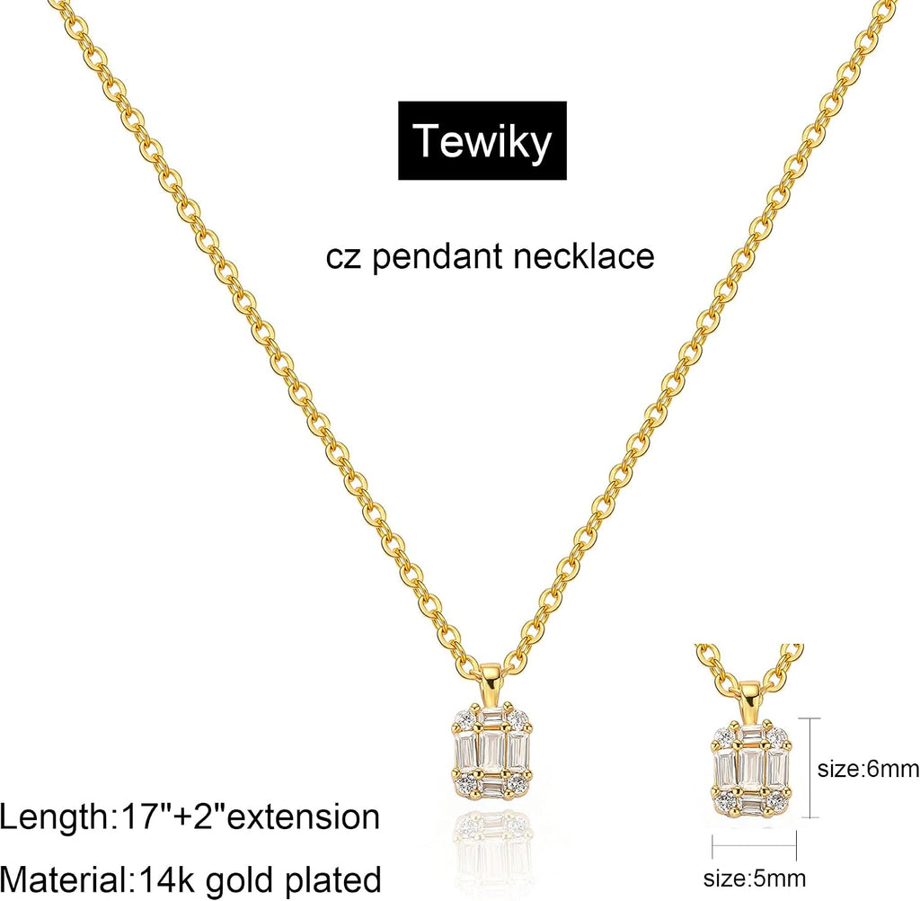 Tewiky Pendant Necklace for Women 14k Gold Plated Chain Choker Necklaces | Dainty Necklaces,Aesthetic Simple Necklace,Jewelry Gifts for Women