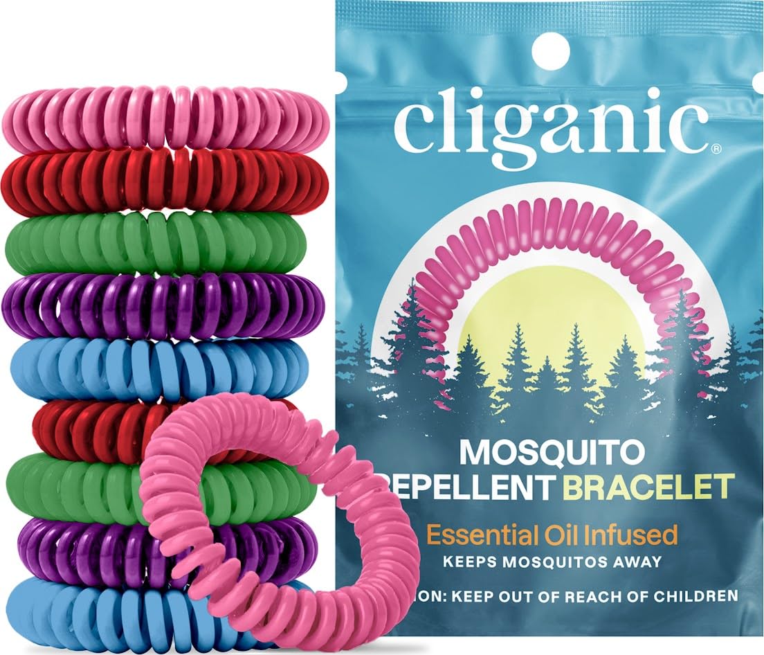 Cliganic 25 Pack Mosquito Repellent Bracelets for Adults & Kids - Natural DEET-Free Bands, Individually Wrapped