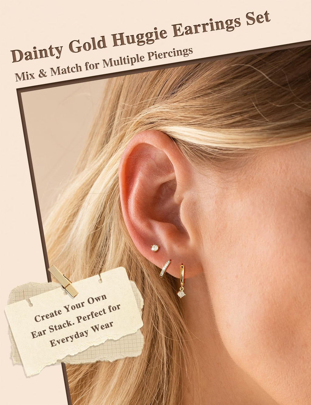 Freekiss 3 Pairs Hoop Earrings Set - Dainty Stud Dangle Cartilage for Women | Hypoallergenic Earrings, Cubic Zirconia Stackable Trendy Small Set Jewelry Gifts for Women