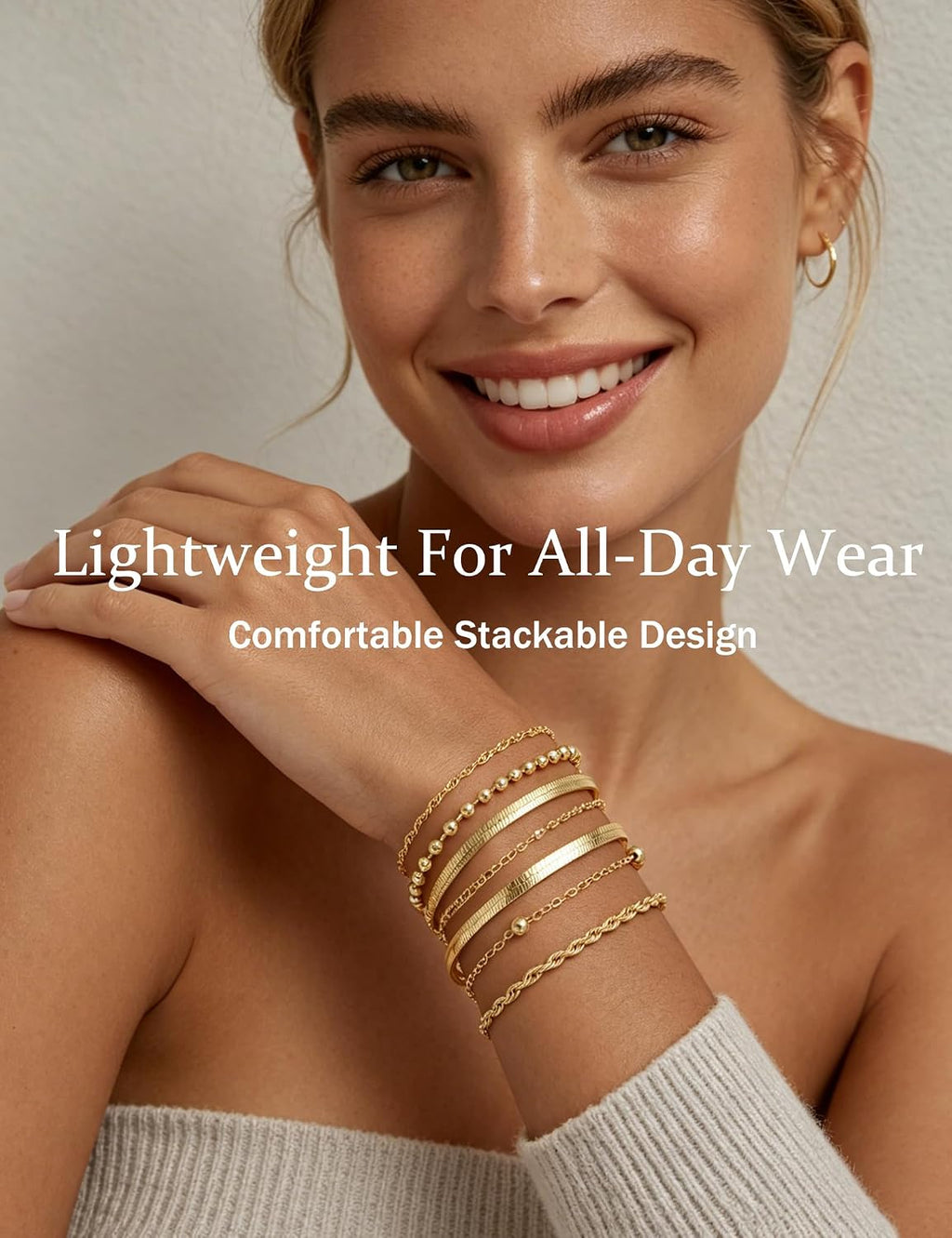 10 Pcs 14K Gold Plated Bracelet for Women, Dainty Stackable Chain Set | Bracelet Stack, Mixed Styles, Paperclip, Heart Link, Lightweight for Daily Wear, Hypoallergenic, Ideal Gift