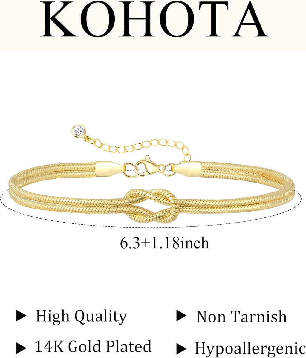 KOHOTA Silver Gold Bracelets for Women Trendy Bracelet Stack Non Tarnish | 14K Gold & Silver Plated Stackable Bracelet, Dainty Heart Pearl Knot Beaded Chain, Matching Couple Friendship Jewelry Gifts