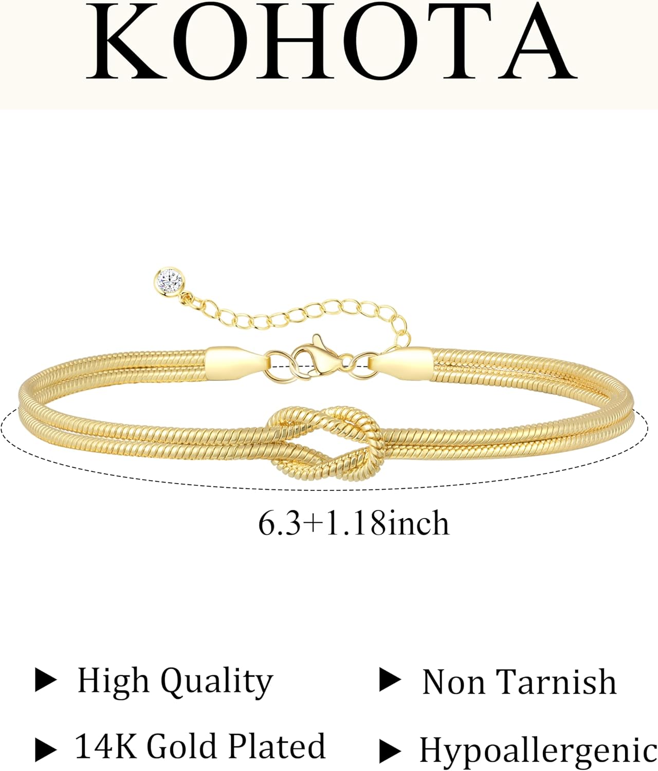 KOHOTA Silver Gold Bracelets for Women Trendy Bracelet Stack Non Tarnish | 14K Gold & Silver Plated Stackable Bracelet, Dainty Heart Pearl Knot Beaded Chain, Matching Couple Friendship Jewelry Gifts
