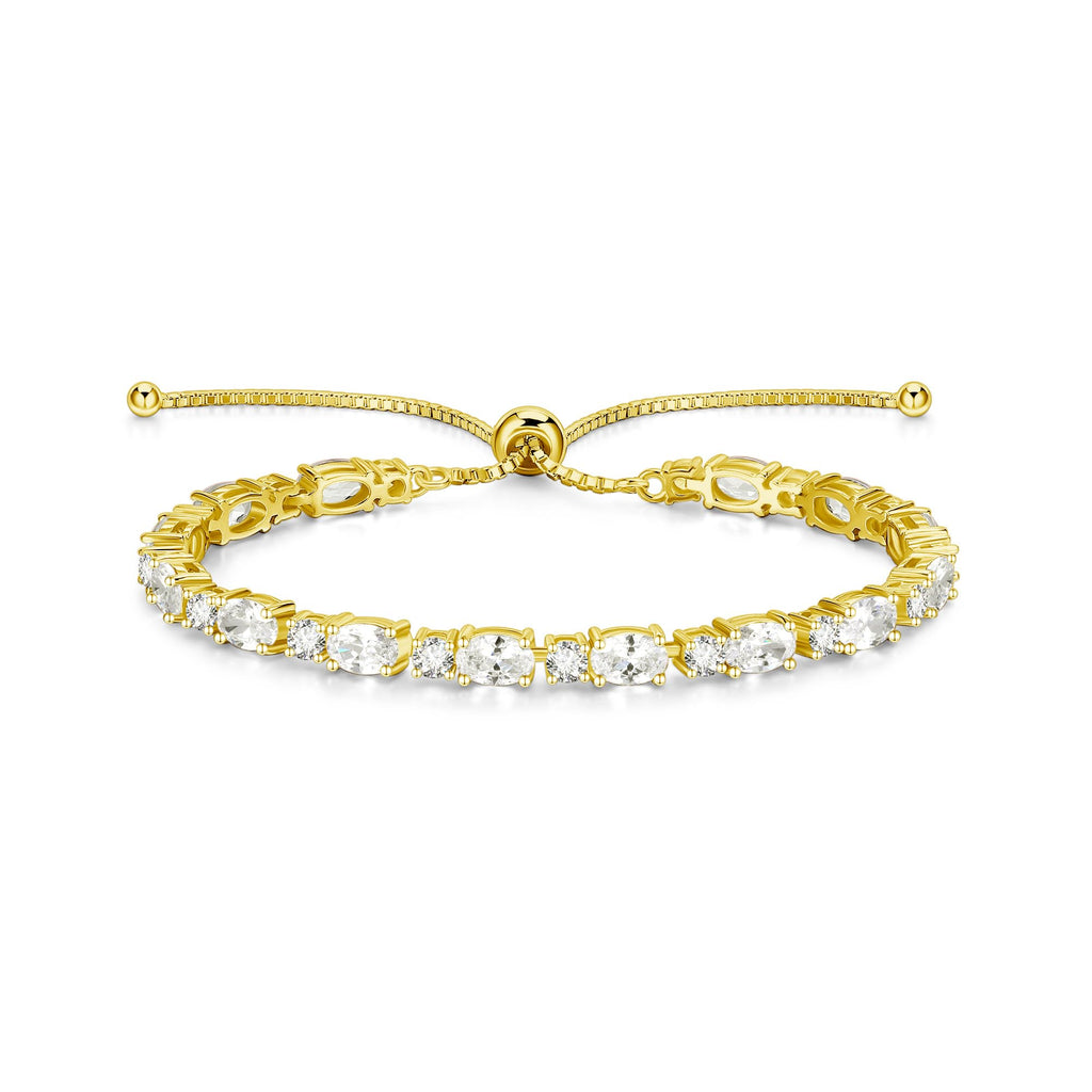 FANCIME 14K Gold Plated Sterling Silver Birthstone Bolo Tennis Bracelets