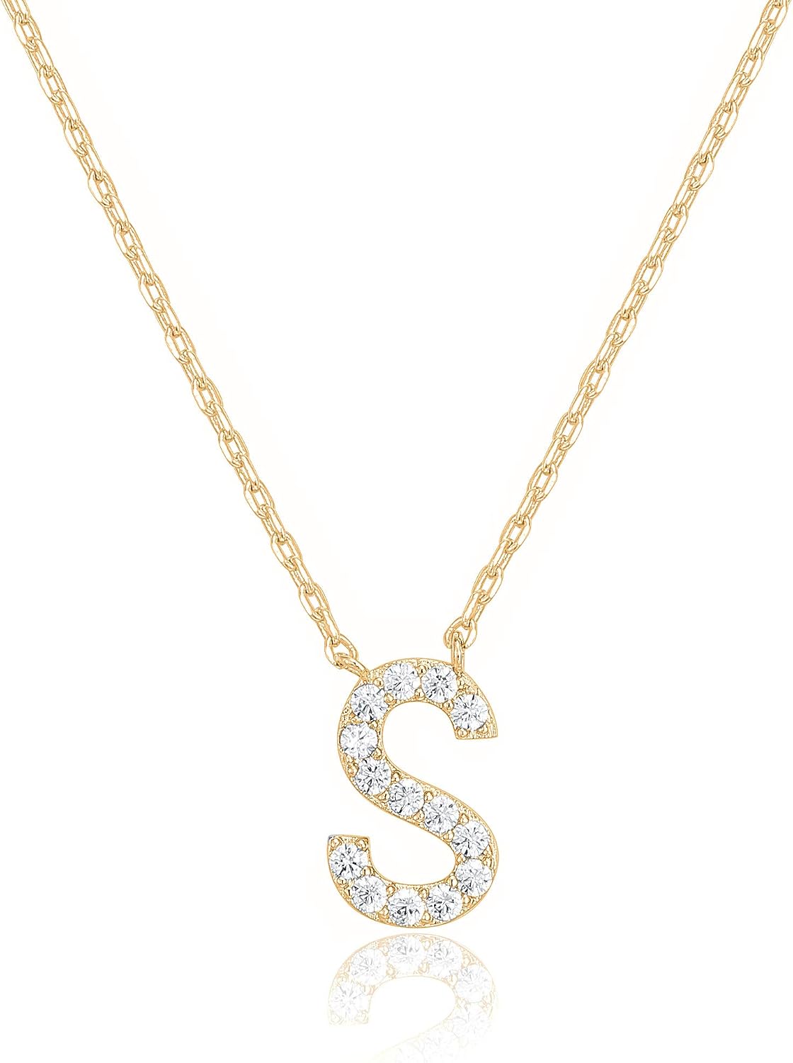 PAVOI Initial Necklace for Women, 14K Gold Plated Cubic Zirconia Pendant | Letter Necklace for Women, Name Necklace, Necklace with Initials