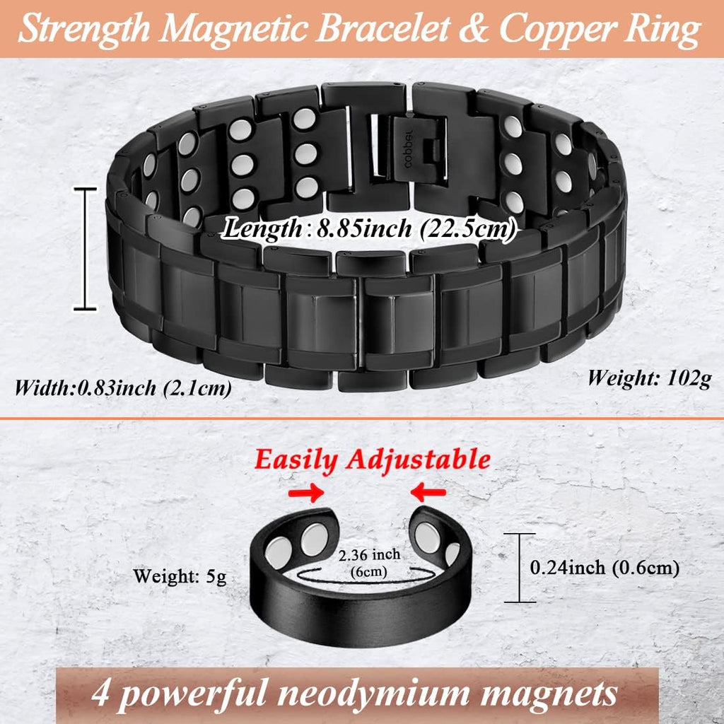 Copper Magnetic Bracelet for Men Strong Magnets Cooper Bracelet | Real Solid Pure Copper, Adjustable, with Sizing Tool & Present Box, Daily Wrist Comfort