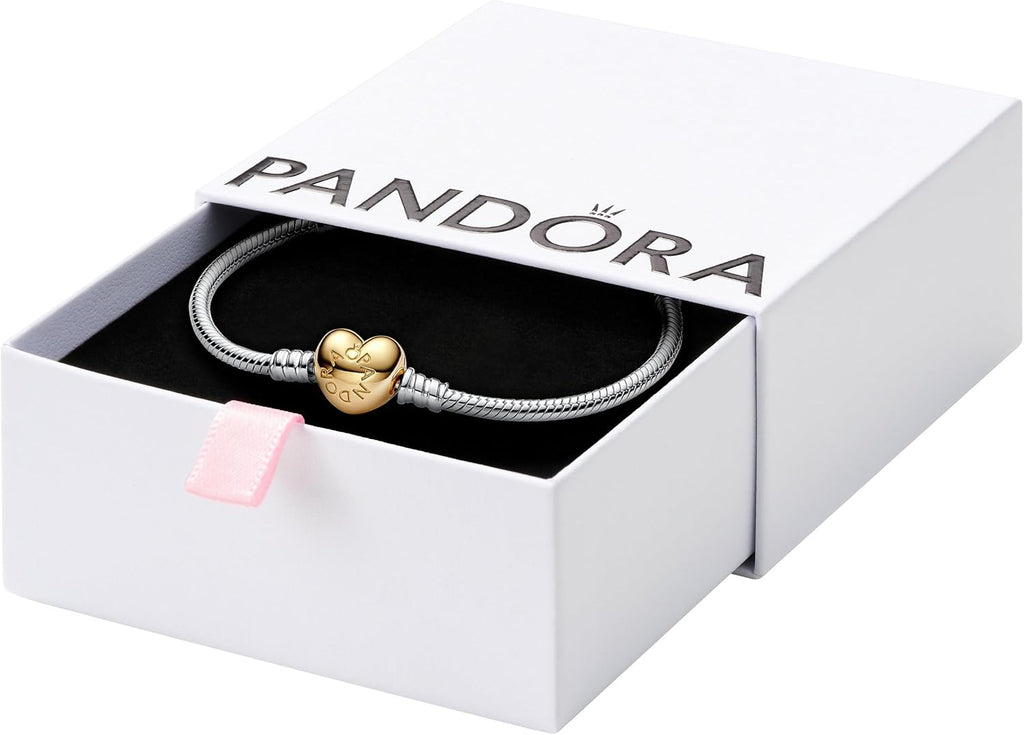 PANDORA Heart Clasp Snake Chain Bracelet - Heart Clasp - Romantic Jewelry for Her with Gift Box - Compatible Moments Charms