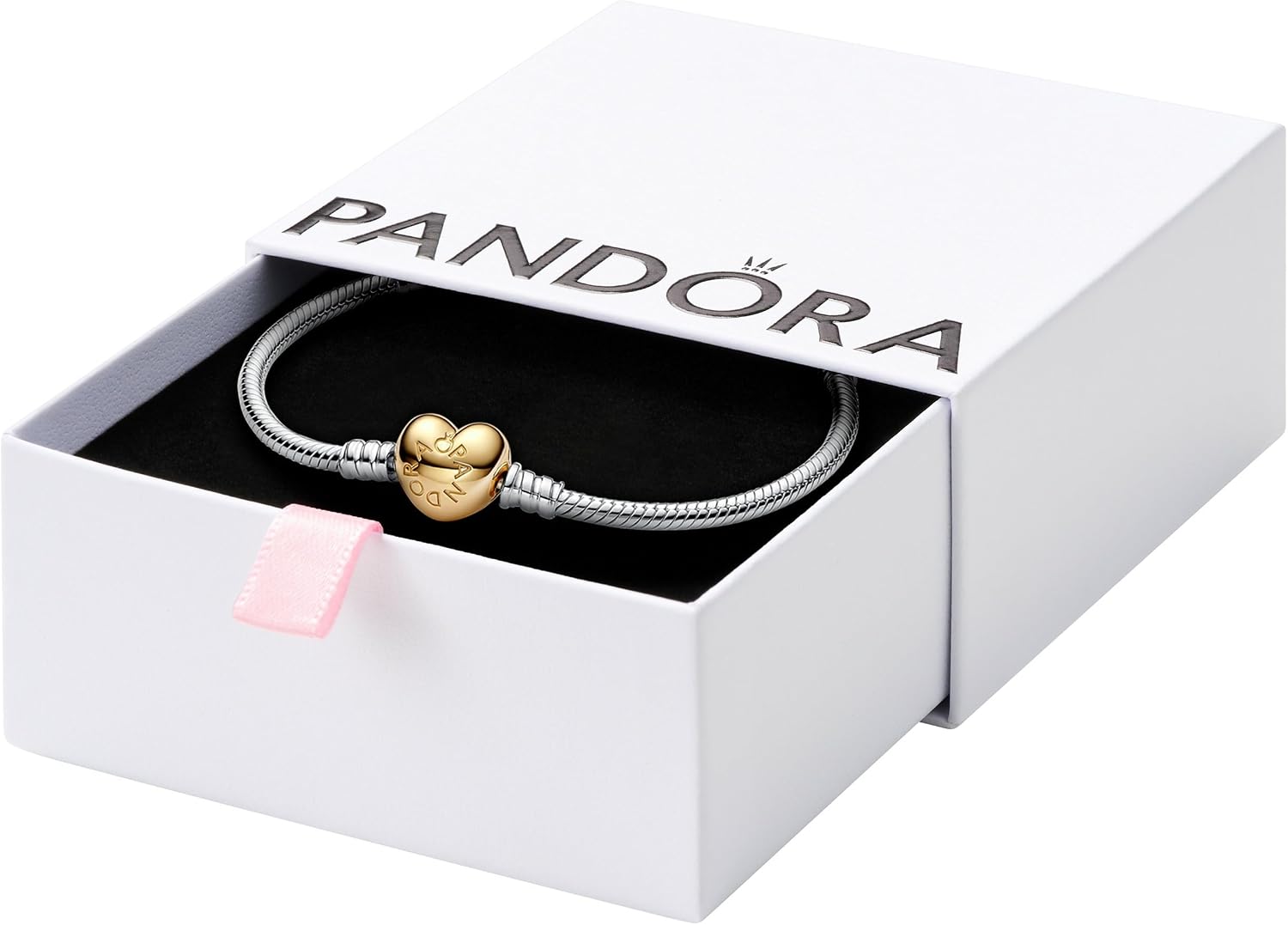 PANDORA Heart Clasp Snake Chain Bracelet - Heart Clasp - Romantic Jewelry for Her with Gift Box - Compatible Moments Charms