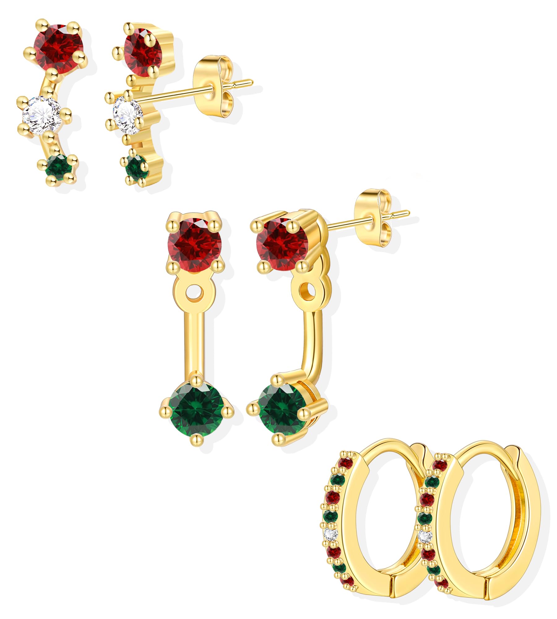 6 Pairs 14K Gold Plated Stud Earrings for Women, CZ Cartilage Stack Set | Hypoallergenic, Small Cartilage Earrings, Multiple Piercing, Dainty Stacks, Lightweight for Daily Wear, Jewelry Gift