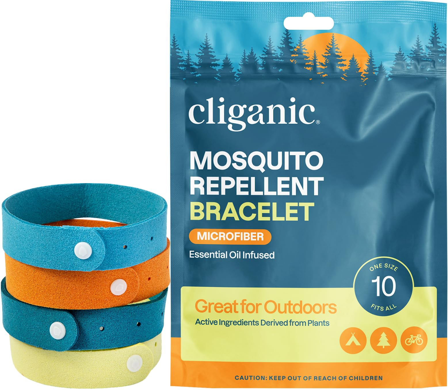 Cliganic 25 Pack Mosquito Repellent Bracelets for Adults & Kids - Natural DEET-Free Bands, Individually Wrapped