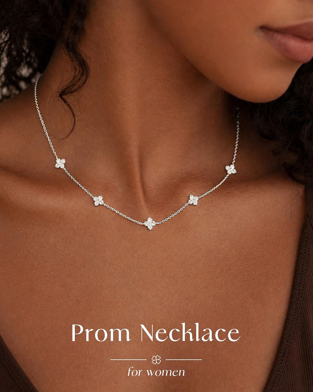 Dainty Clover Birthstone Gold Necklaces for Women Trendy Non Tarnish | 14K Gold Plated Necklace Stack, Layered Station Choker Necklace for Women, Prom Wedding Jewelry, Friendship Cute Flower Gifts