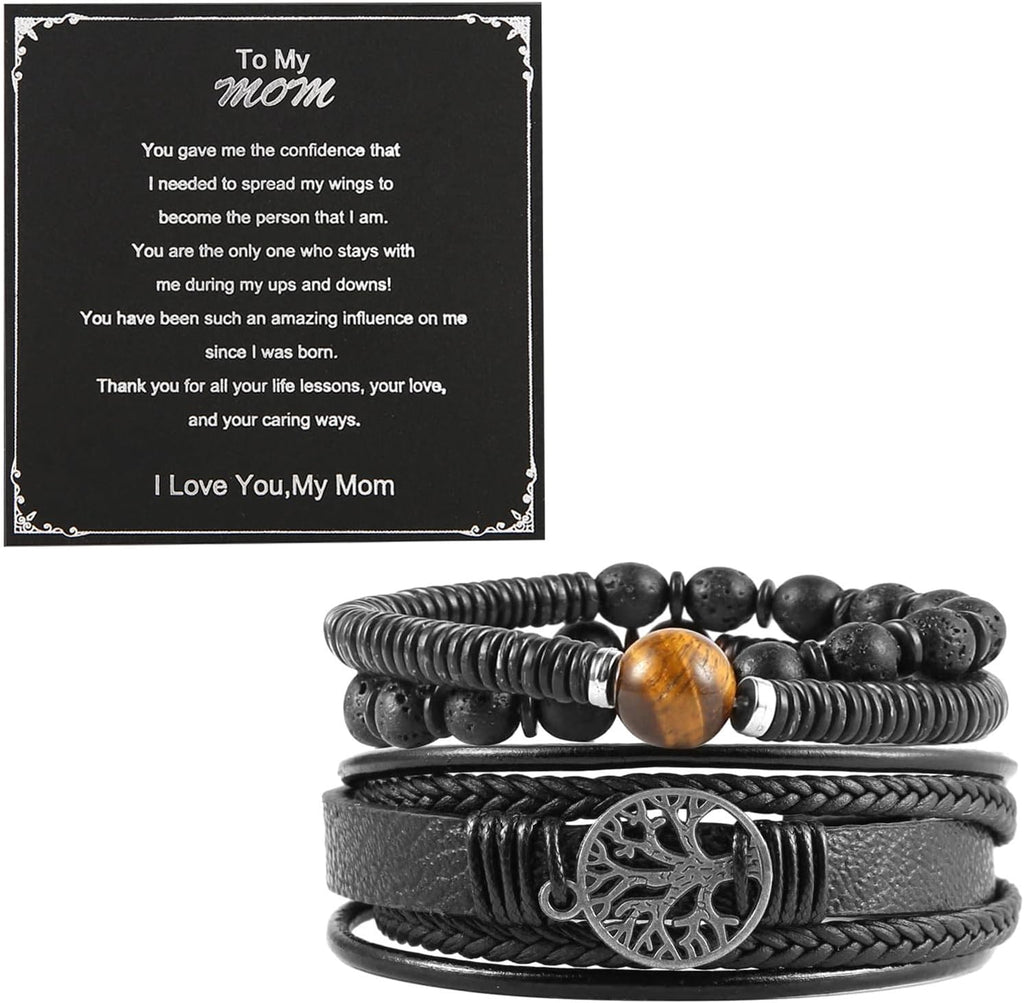 HZMAN Genuine Leather Tree of life Bracelets for Men Women | Handmade,Drawstring/Elastic,Lava Rock Beads,Tiger Eye Natural Stone,Gift,Comfortable to wear all day long
