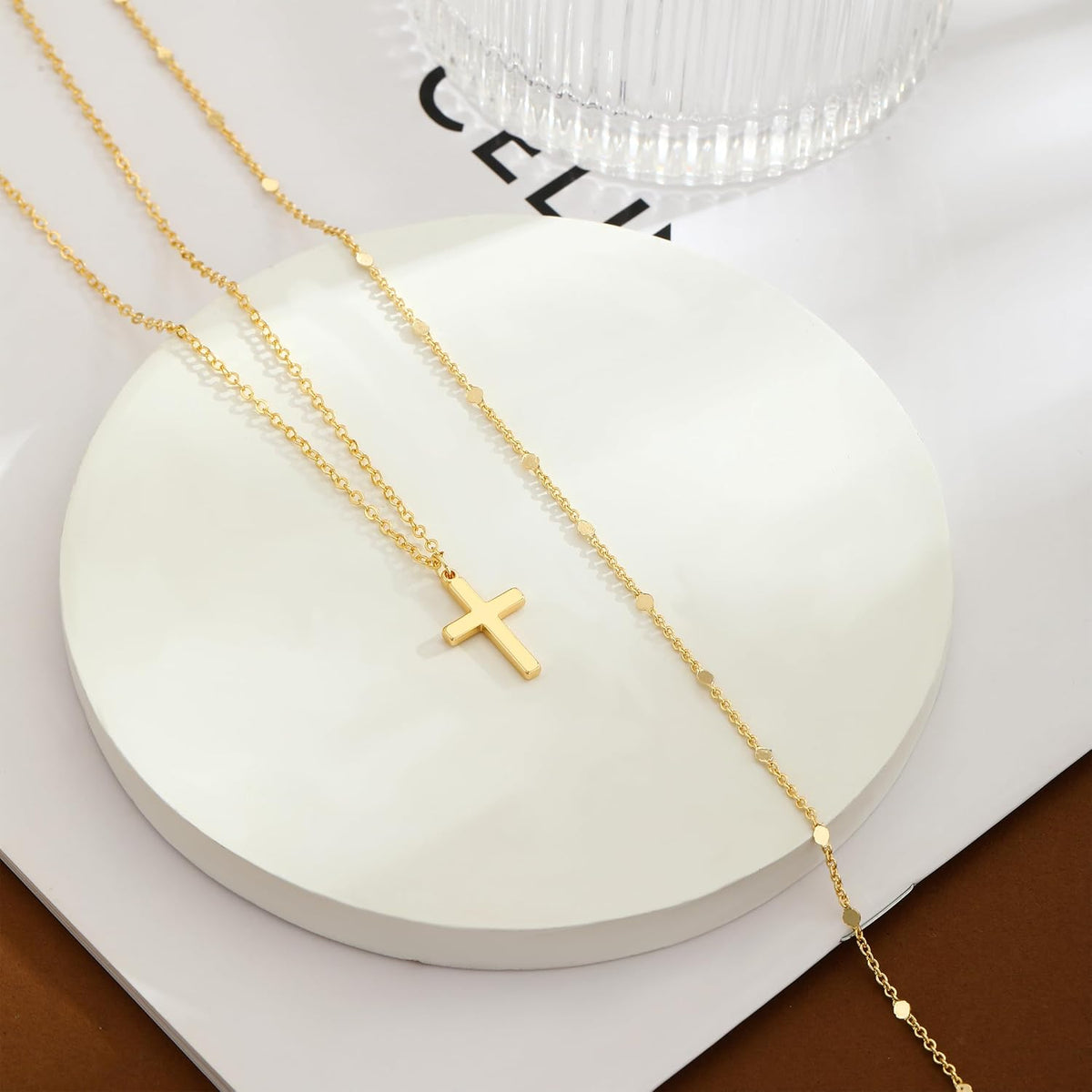 Cross Necklace for Women Dainty 14K Gold/Silver Plated Sideways Cross Necklace Non Tarnish Trendy Gold/Silver Small Cute Simple CZ Jewelry Baptism Religious Faith Jewelry Gifts