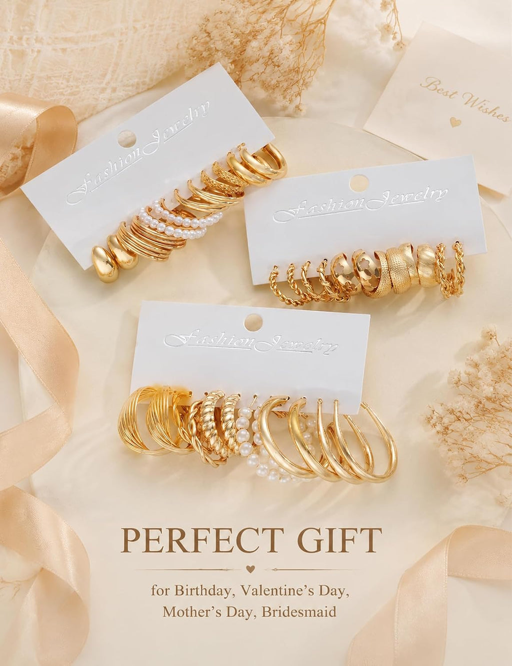 18 Pairs Gold Hoop Earrings for Women, Chunky Statement Hoops Set | Hypoallergenic, Earrings Pack, Open Hoops, Pearl, Twisted, Multiple Sizes, Lightweight for Daily Wear, Ideal Gift