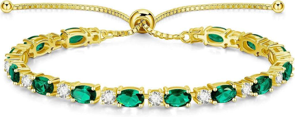 FANCIME 14K Gold Plated Sterling Silver Birthstone Bolo Tennis Bracelets