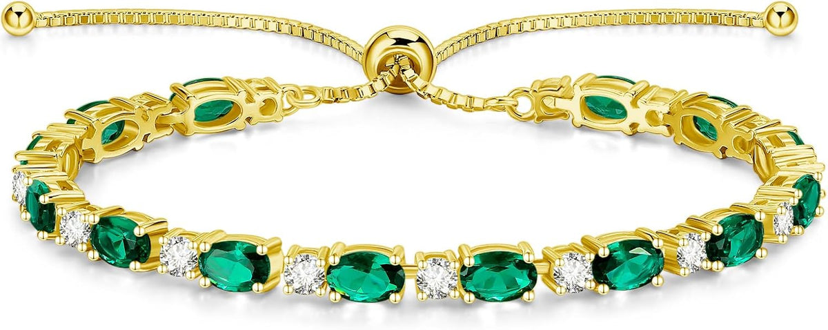 FANCIME 14K Gold Plated Sterling Silver Birthstone Bolo Tennis Bracelets